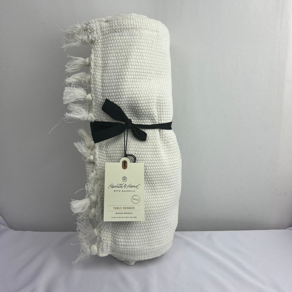 Hearth & Hand with Magnolia Cream Textured Tassel Table Runner 14x72 NWT